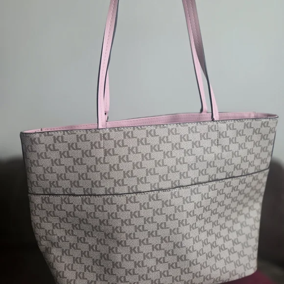 Karl Lagerfeld Gray and Pink Women's Tote Bag - Picture 3 of 5